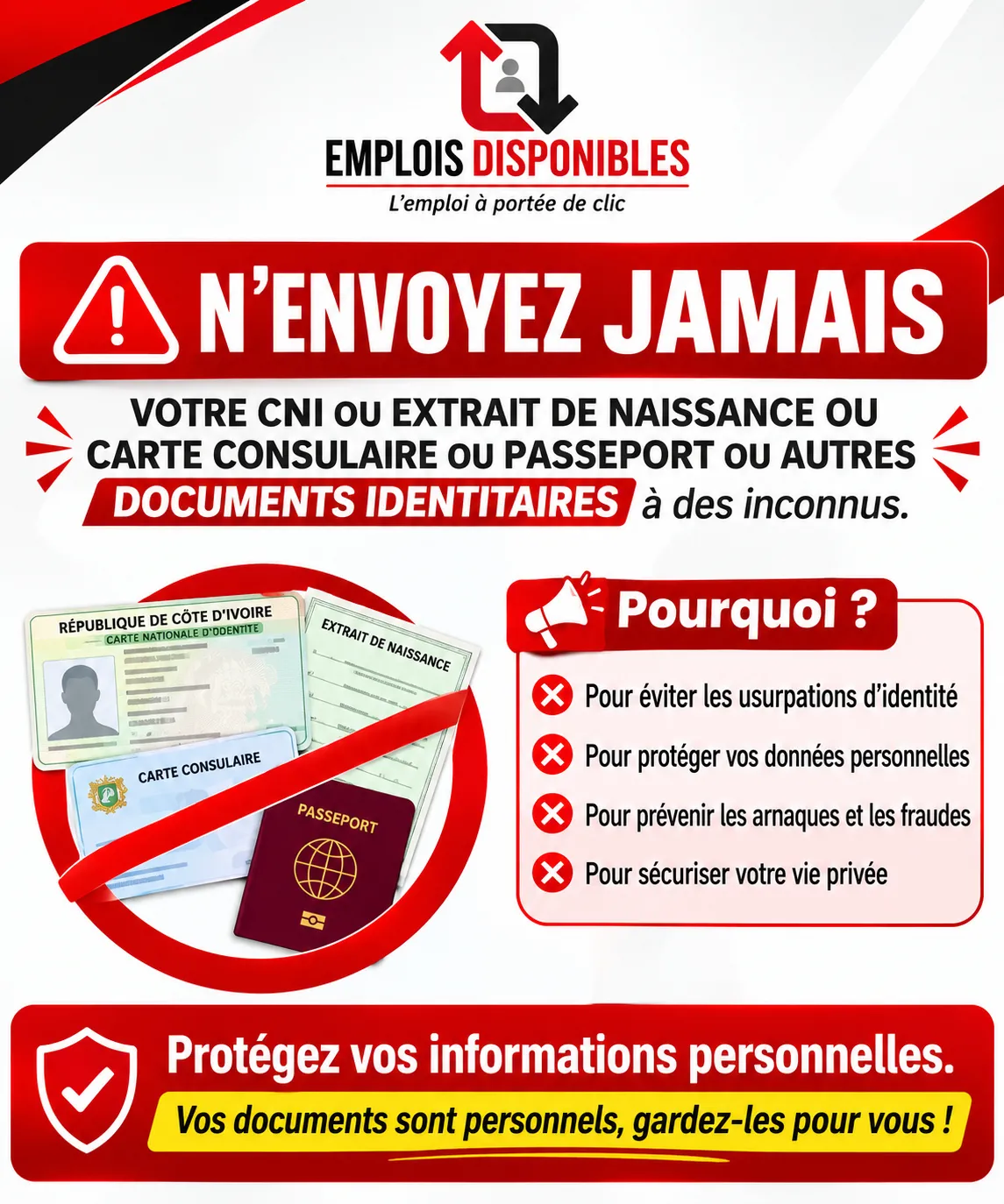 COMMUNIQUE / ALERTE VIGILANCE EMPLOI / ARNAQUE