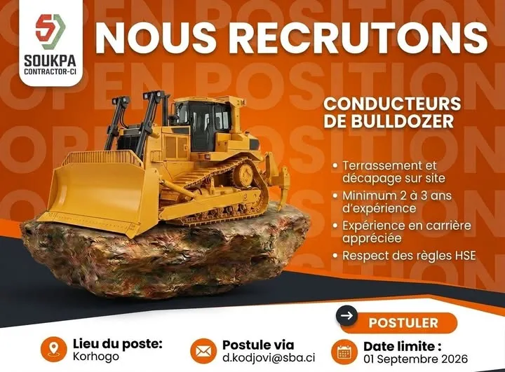 SOUKPA CONTRACTOR-CI RECRUTE CONDUCTEUR BULLDOZER
