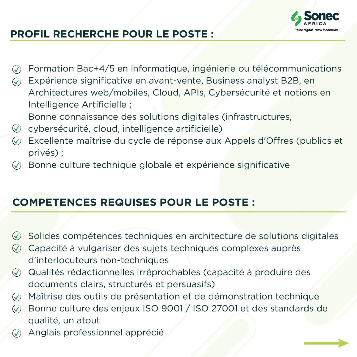 SONEC AFRICA RECRUTE INGÉNIEUR AVANT-VENTES