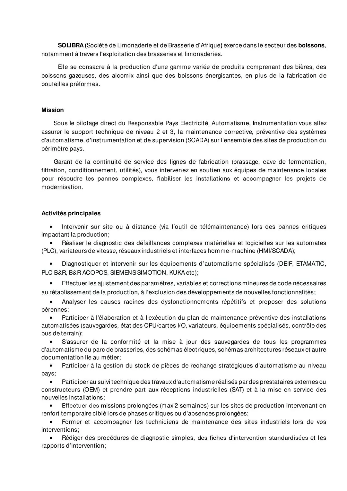 SOLIBRA RECRUTE AUTOMATICIEN ITINERANT