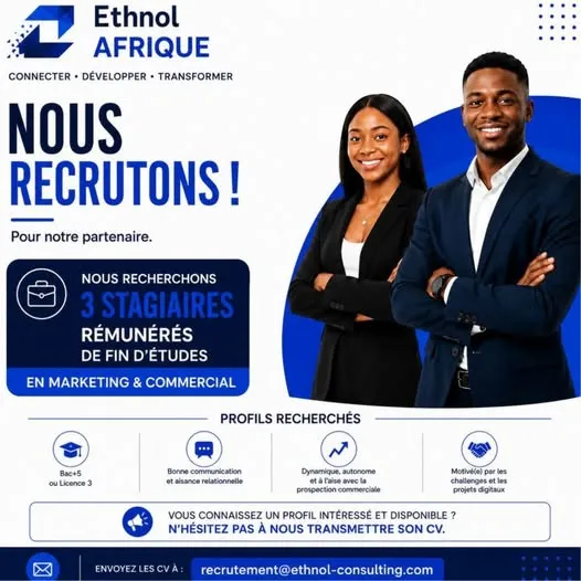 ETHNOL AFRIQUE RECRUTE STAGIAIRE MARKETING & COMMERCIAL