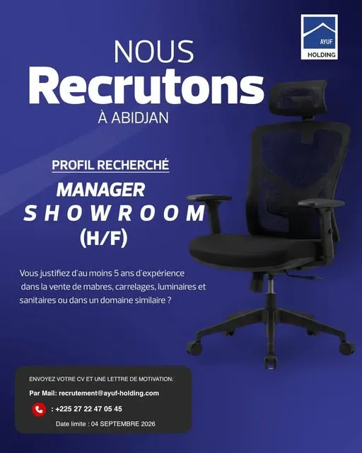 𝐀𝐘𝐔𝐅 𝐇𝐎𝐋𝐃𝐈𝐍𝐆 𝐑𝐄𝐂𝐑𝐔𝐓𝐄 MANAGER SHOWROOM (H/F)
