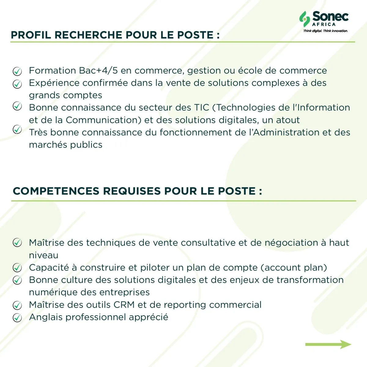SONEC AFRICA RECRUTE COMMERCIAL GRANDS COMPTES