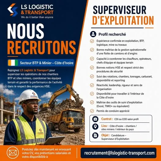 LS LOGISTIC & TRANSPORT RECRUTE SUPERVISEUR D’EXPLOITATION