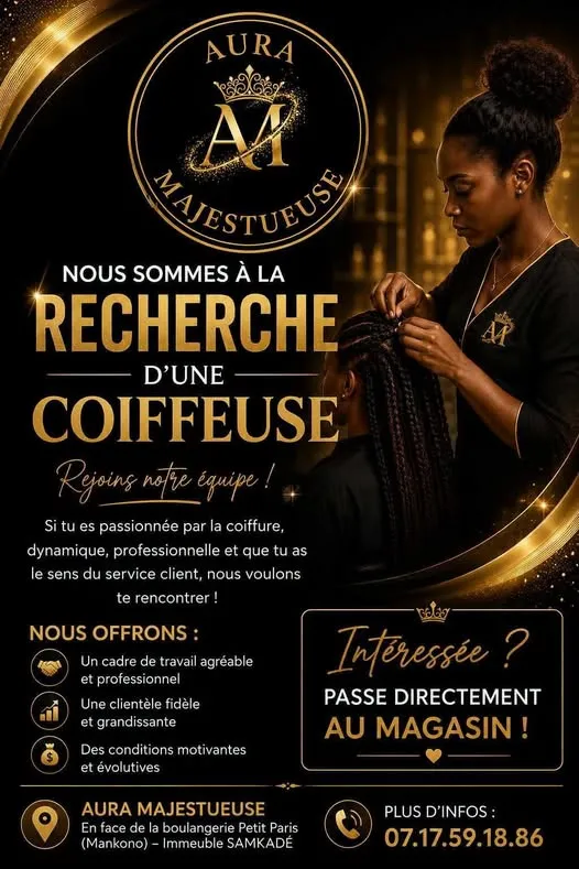 AURA MAJESTUEUSES RECRUTE COIFFEUSE PROFESSIONNELLE