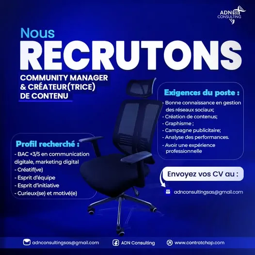 ADN CONSULTING RECRUTE COMMUNITY MANAGER & CRÉATEUR(TRICE) DE CONTENU