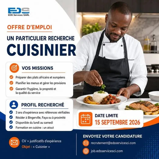 EDS SERVICES SARLU RECRUTE CUISINIER