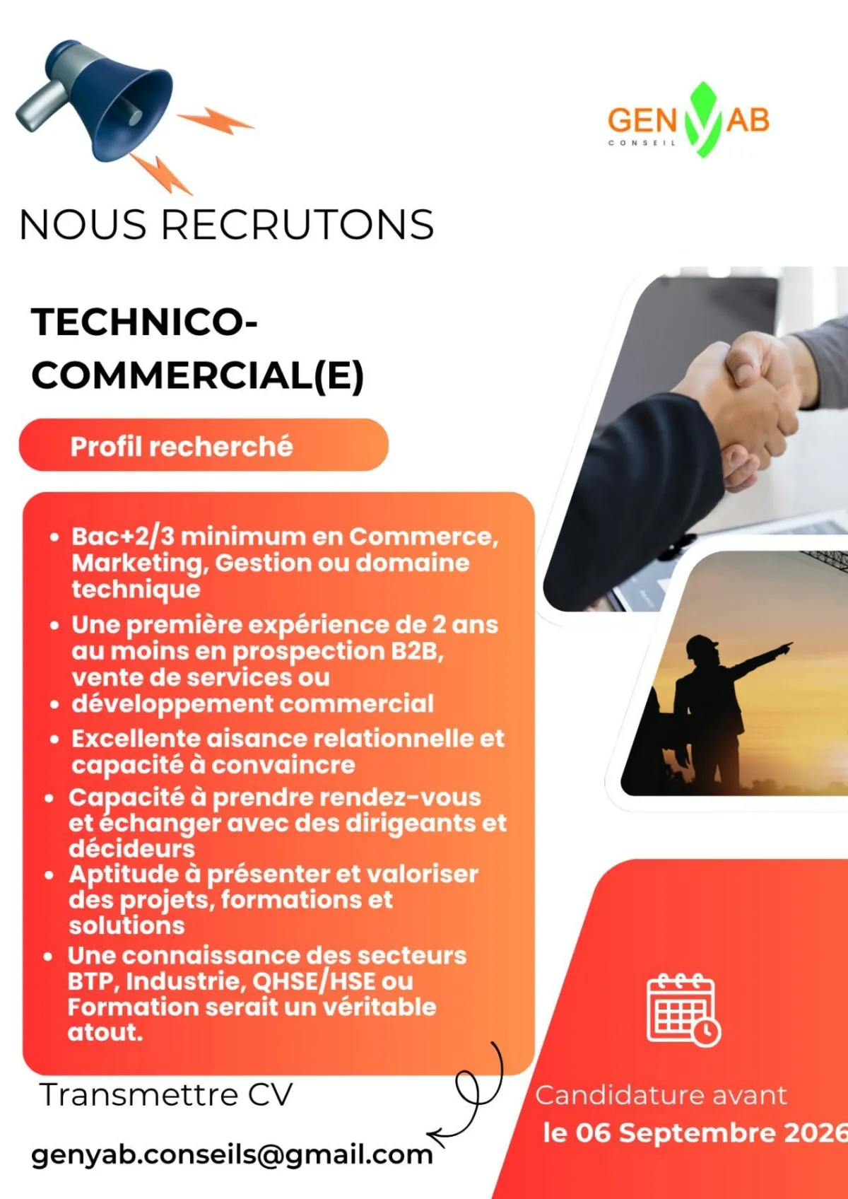 GENYAB CONSEIL RECRUTE TECHNICO-COMMECIAL