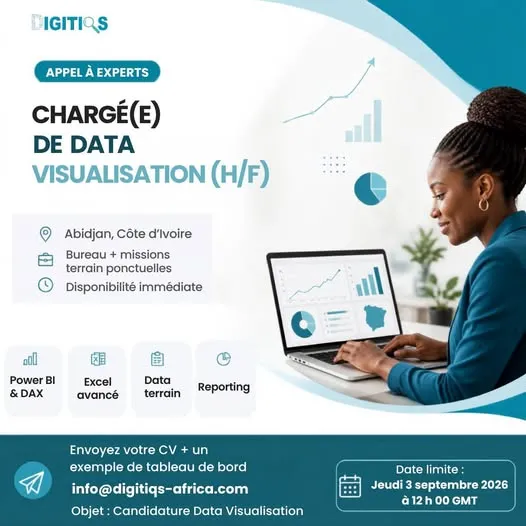 DIGITIQS AFRICA RECRUTE CHARGE DE DATA VISUALISTAION (H/F)