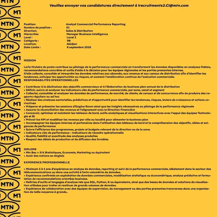 MTN RECRUTE ANALYSTE COMMERCIAL