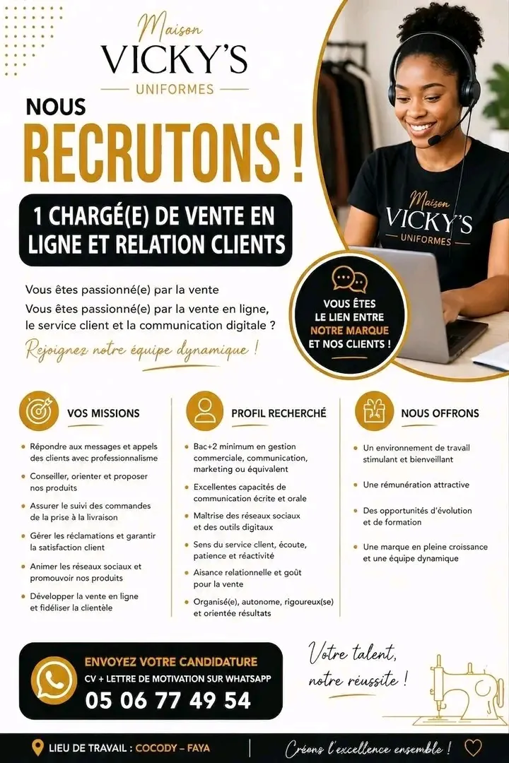 MAISON VICKY'S RECRUTE CHARGÉ DE VENTE EN LIGNE