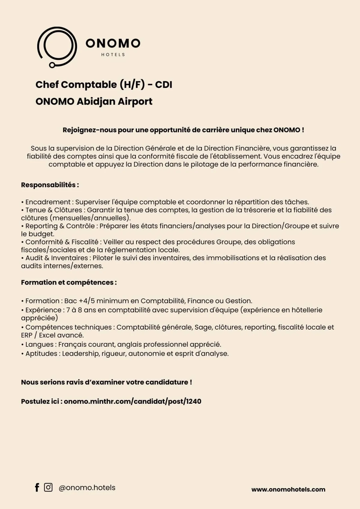 ONOMO HOTEL RECRUTE COMPTABLE H/F