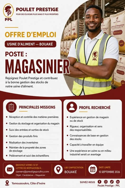 POULET PRESTIGE RECRUTE MAGASINIER