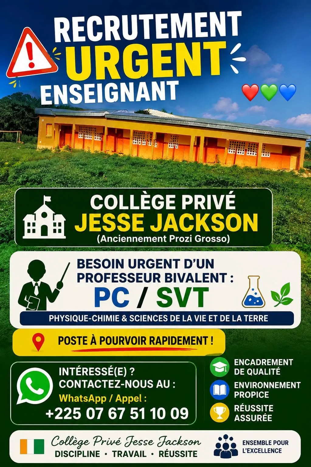 RECRUTEMENT ENSEIGNANT DE COLLEGE PC/ SVT