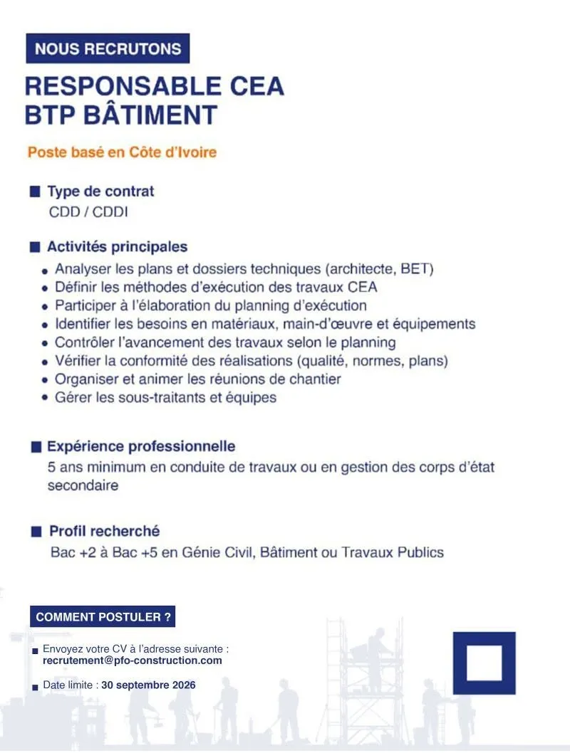 RECRTUTEMENT CONDUCTEUR DE TRAVAUX CEA (H/F)