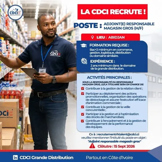 RECRUTEMENT | ADJOINT(E) RESPONSABLE MAGASIN GROS (H/F)