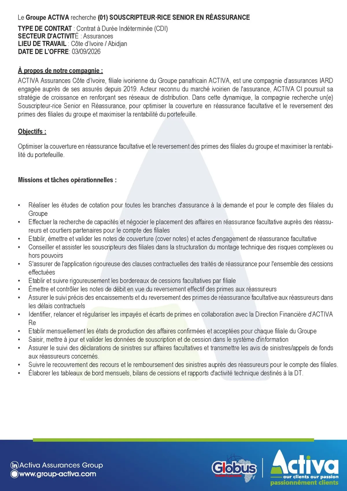 ACTIVA GROUPE RECRUTE SOUSCIPTEUR (H/F)