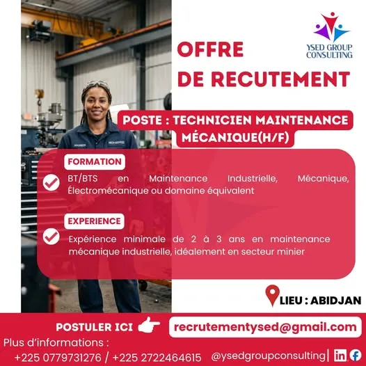 RECRUTEMENT TECHNICIEN MAINTENANCE (H/F)