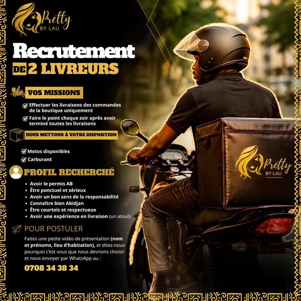 RECRUTEMENT DE 2 LIVREURS H