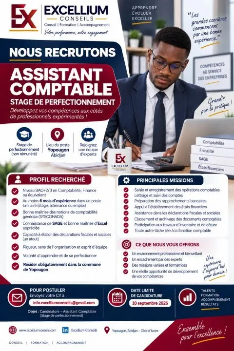 EXCELLIUM CONSEILS RECRUTEMENT ASSISTANTE COMPTABLE