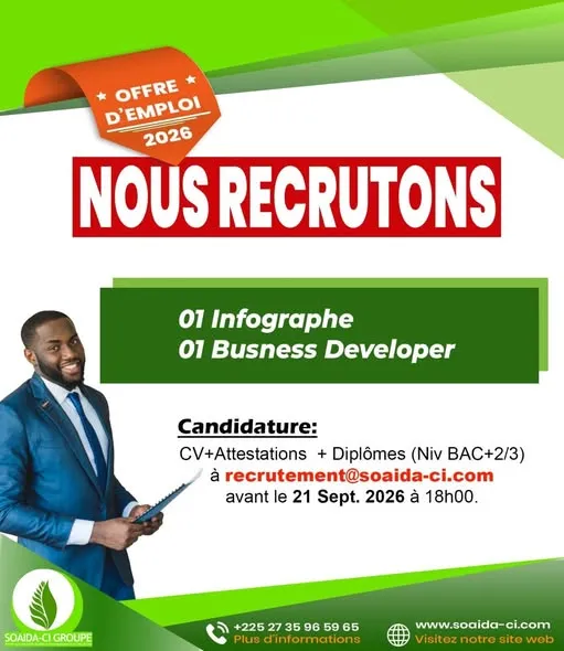 SOAIDA-CI GROUPE RECRUTE 𝐈𝐍𝐅𝐎𝐆𝐑𝐀𝐏𝐇𝐄-𝐂𝐎𝐌𝐌𝐔𝐍𝐈𝐂𝐀𝐓𝐈𝐎𝐍 𝐃𝐈𝐆𝐈𝐓𝐀𝐋𝐄