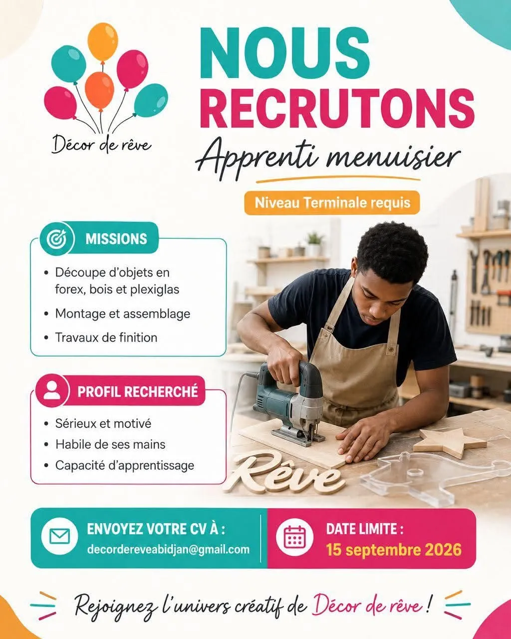 DÉCOR DE RÊVE RECRUTE MENUISIER (H/F)