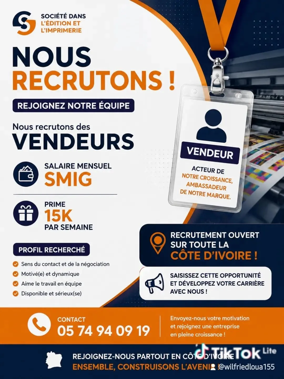 RECRUTEMENT DE VENDEUR /VENDEUSE