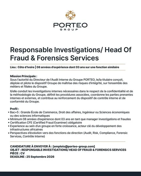 PORTE RECRUTE RESPONSABLE INVESTIGATIONS
