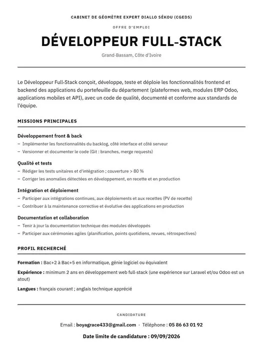 CGEDS RECRUTE DEVELOPPEUR FULL-STACK