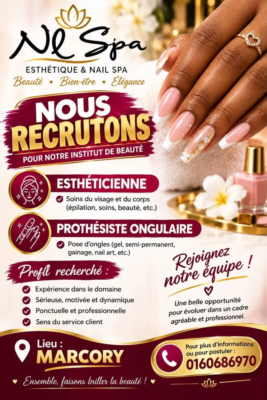RECRUTEMENT ESTHETICIENNE PROTHESISTE ONGULAIRE