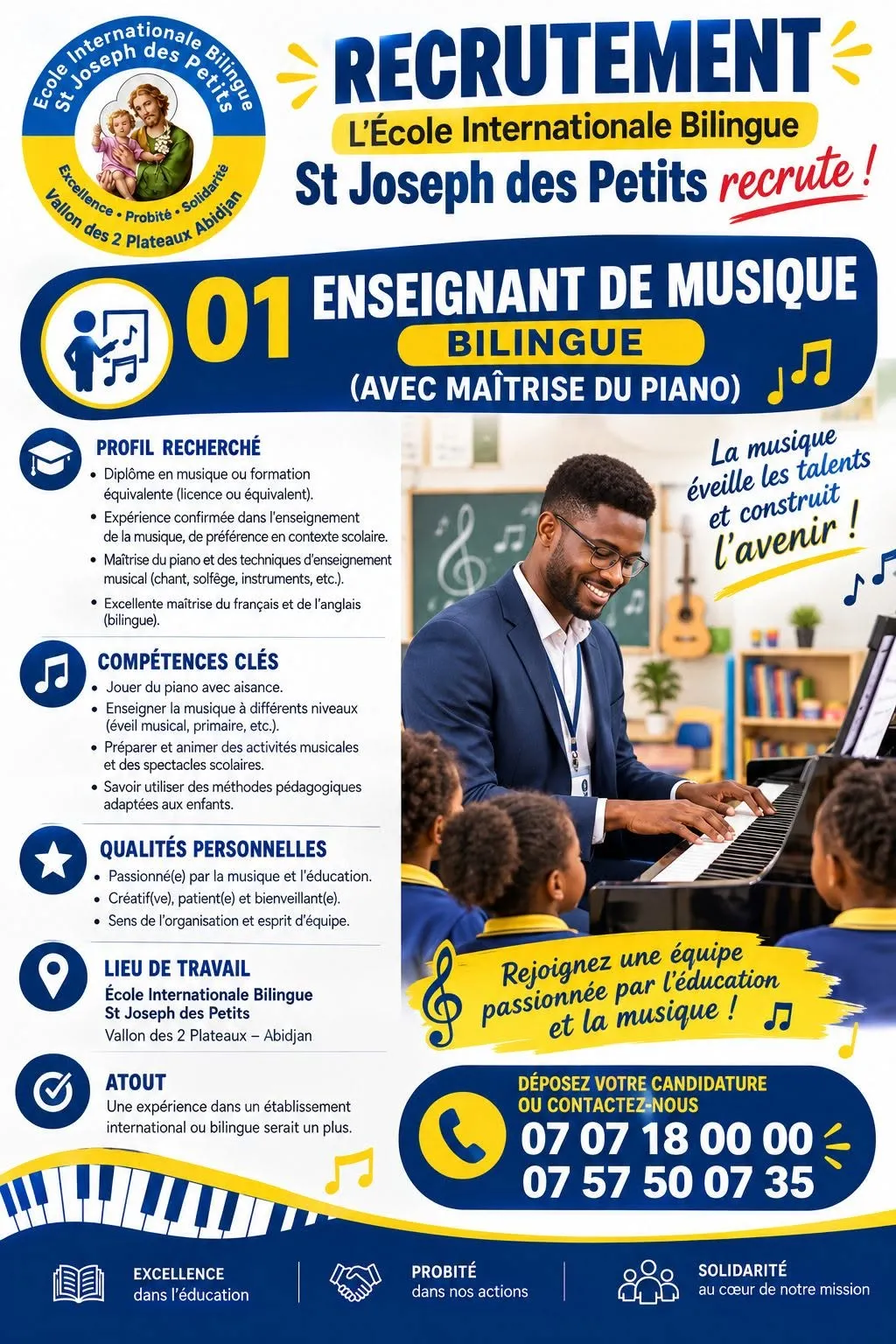 RECRUTEMENT ENSEIGNANT DE MUSIQUE