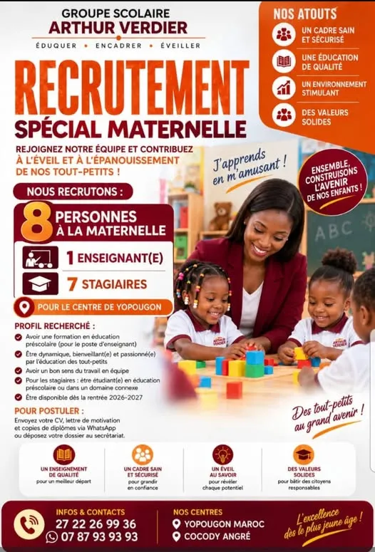 ARTHUR VERDIER RECRUTE ENSEIGNANT (E) / STAGIAIRE