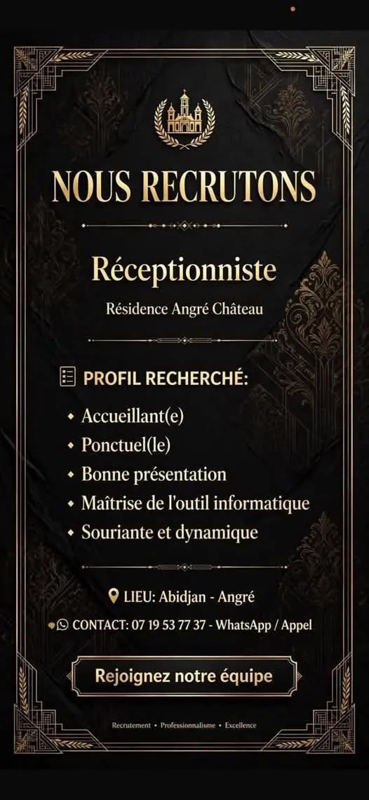RESIDENCE RECRUTE RÉCEPTIONNISTE HÔTEL