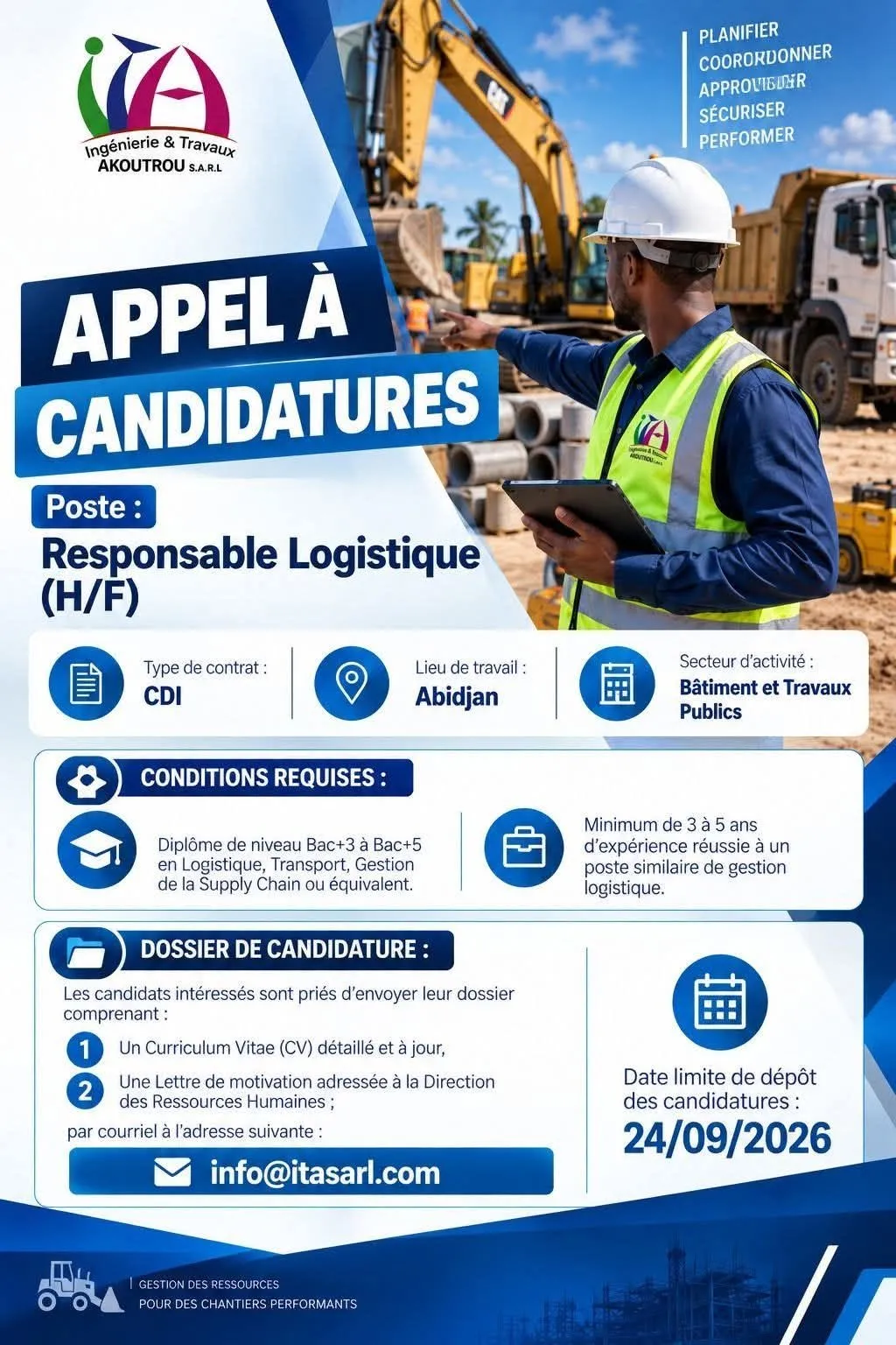 RECRUTEMENT RESPONSABLE LOGISTIQUE (H/F)