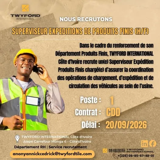 RECRUTEMENT SUPERVISEUR PRODUITS FINIS (H/F)