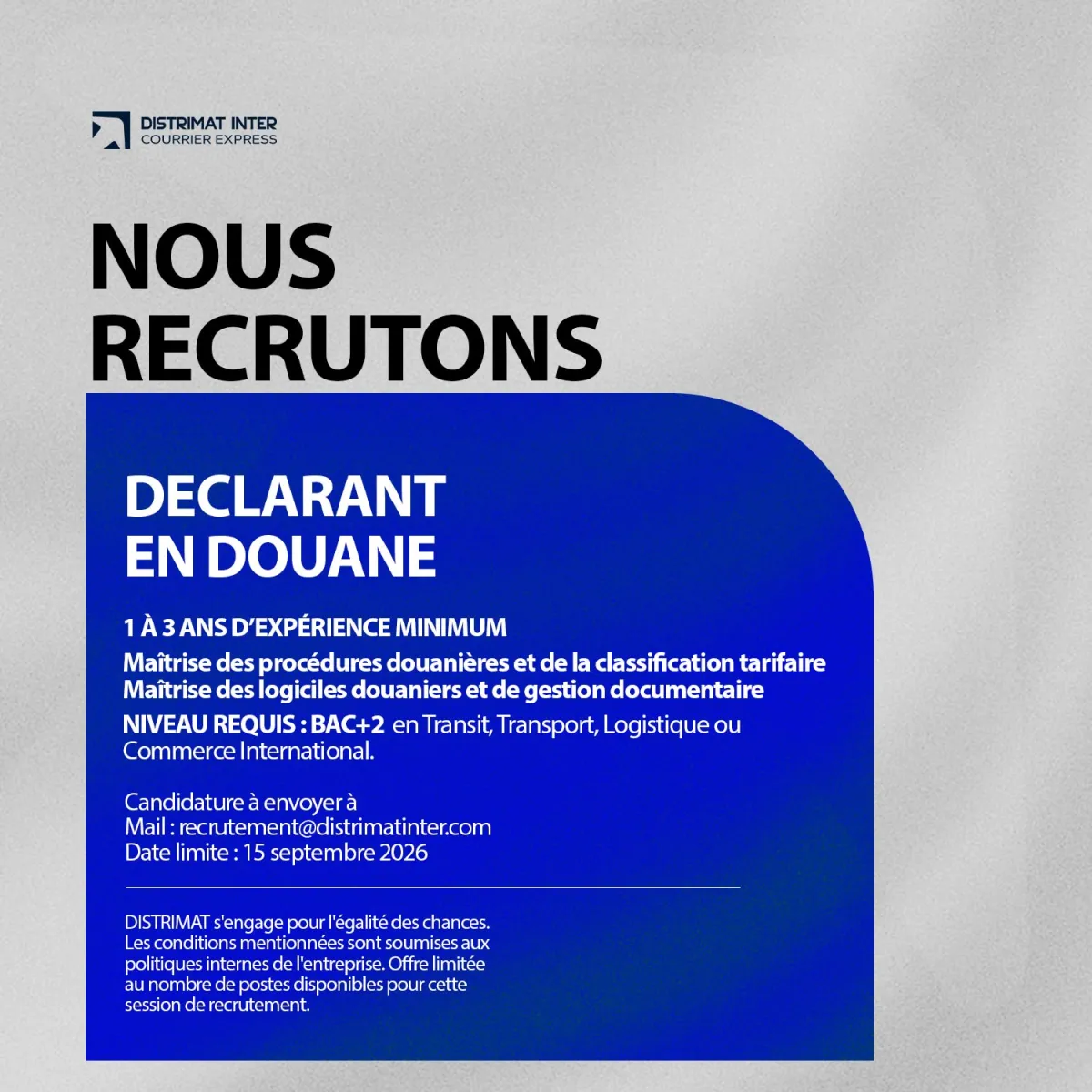 RECRUTEMENT DECLARANT EN DOUANE (H/F)