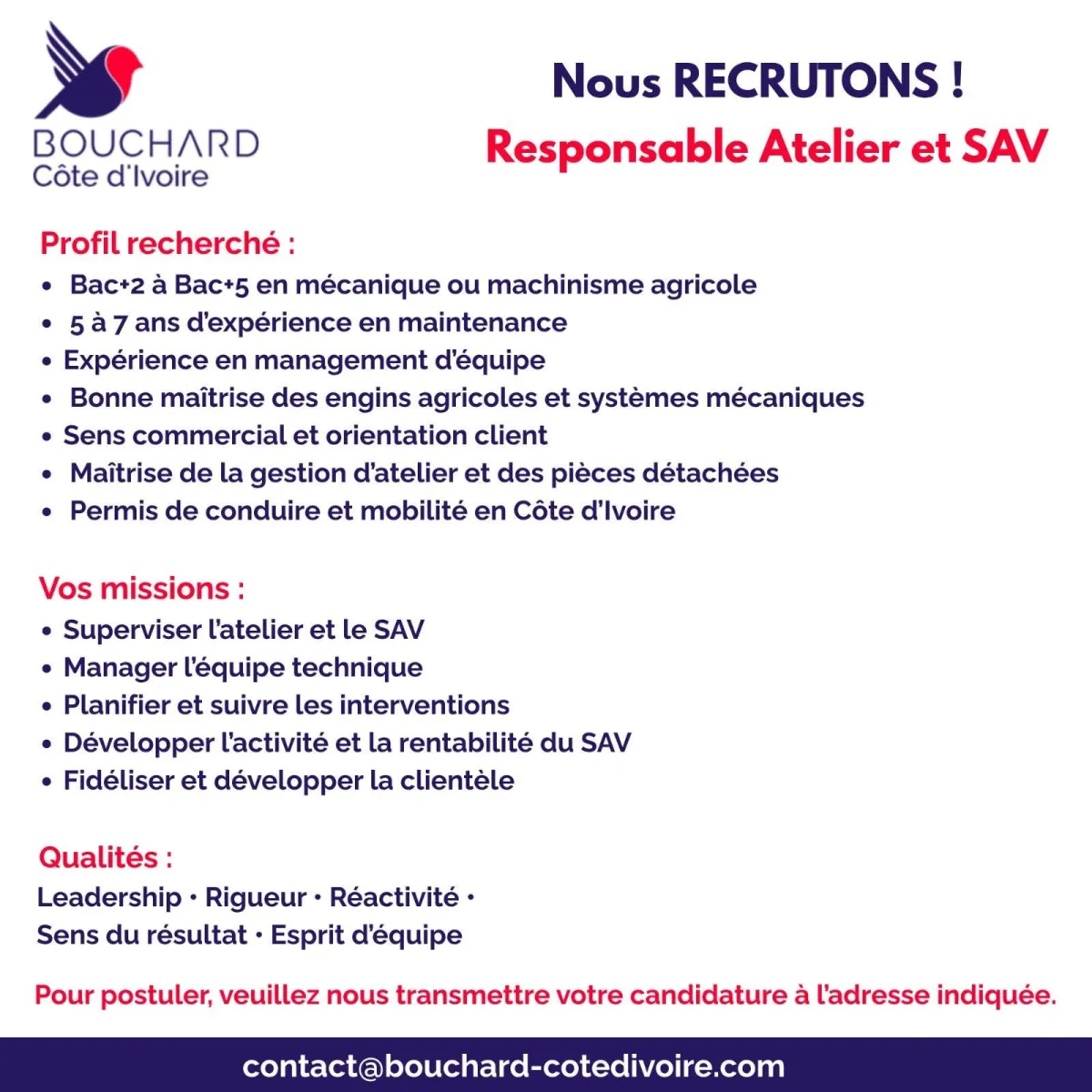 RECRUTEMENT RESPONSABLE ATELIER / SAV (H/F)