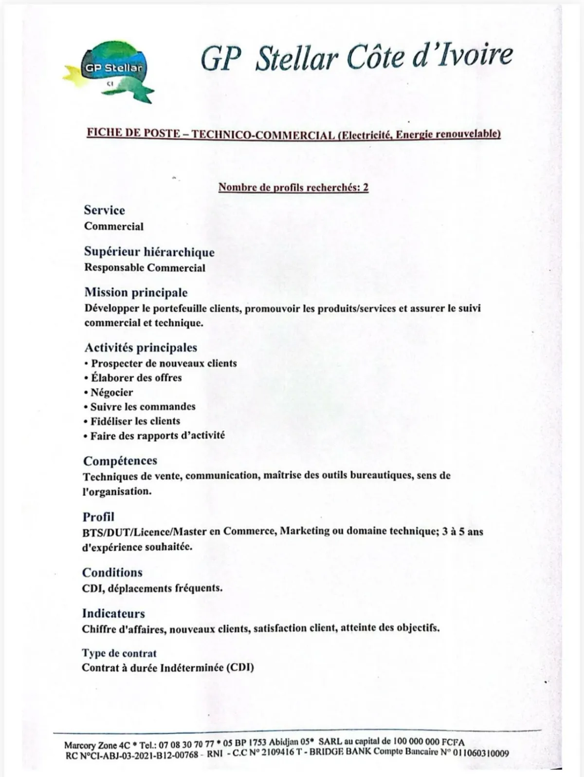 RECRUTEMENT DE PLUSIEURS PROFILS