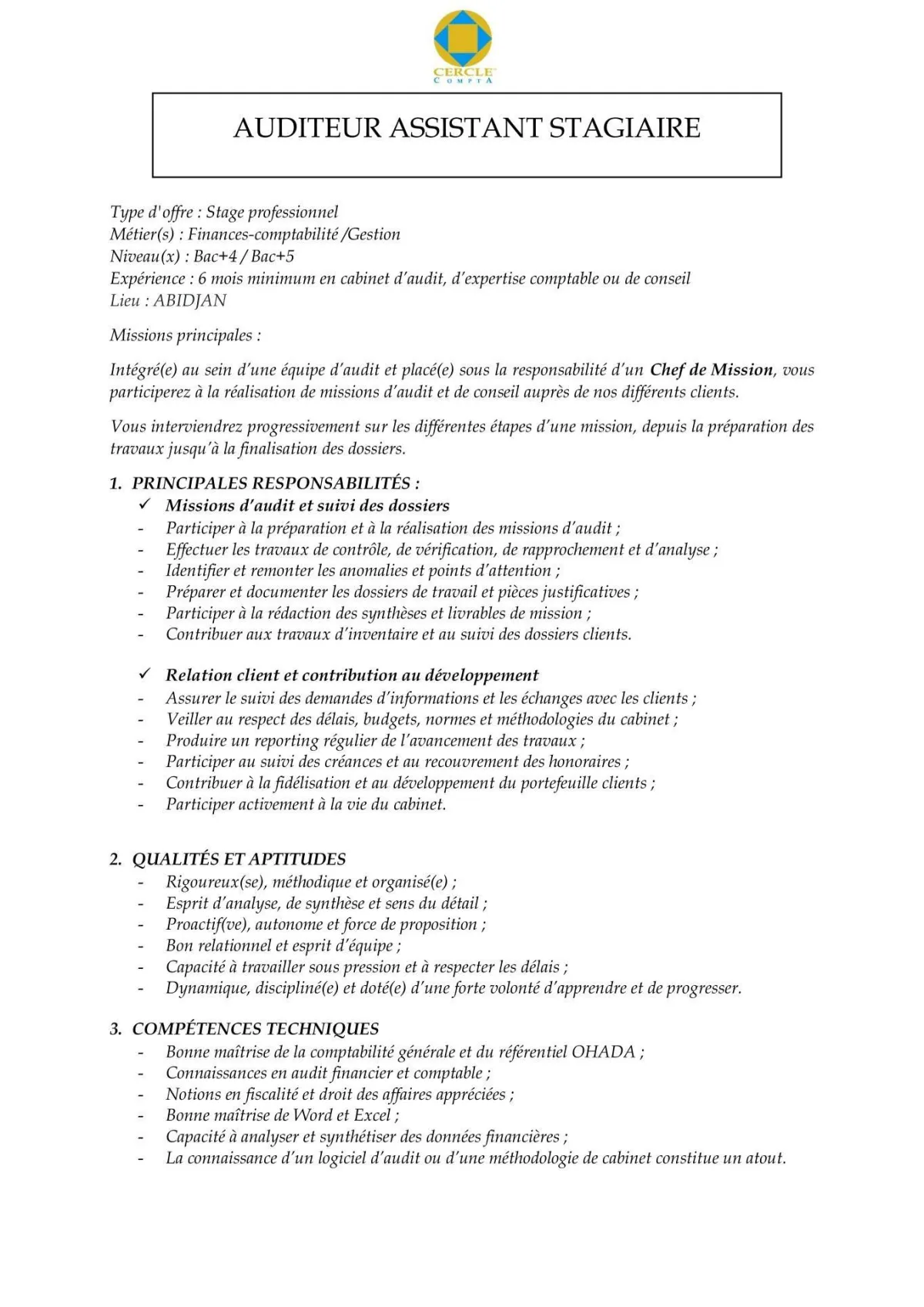 CONSULTANT ASSISTANT AUDIT STAGIAIRE (H/F)