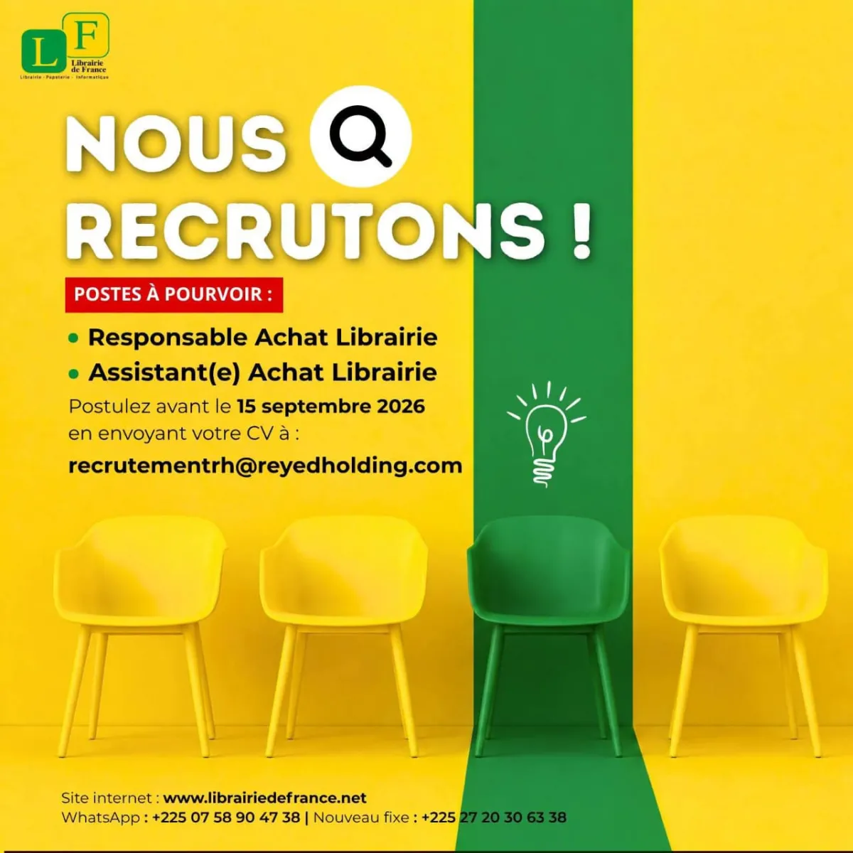RECRUTEMENT RESPONSABLE ACHAT LIBRAIRIE / ASSISTANT ACHAT LIBRAIRIE (H/F)
