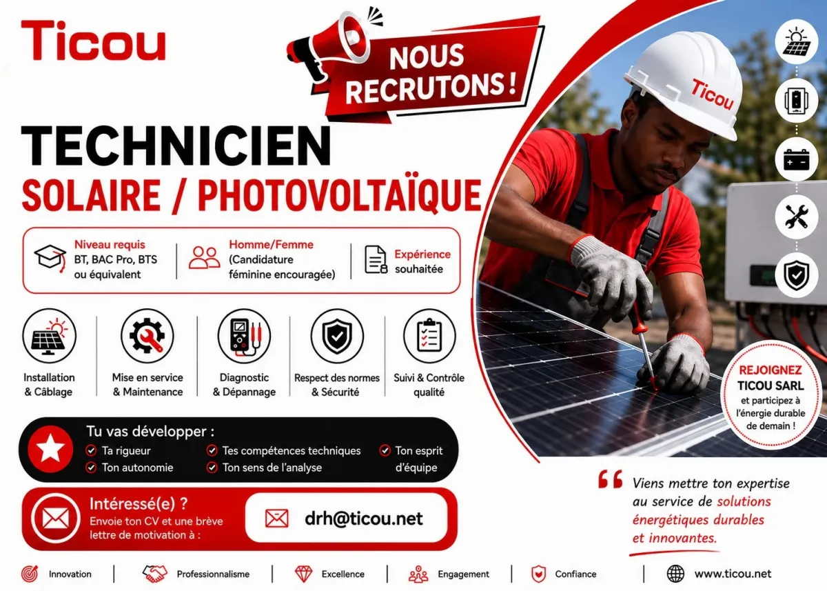 RECRUTEMENT TECHNICIEN SOLAIRE / PHOTOVOLAIQUE