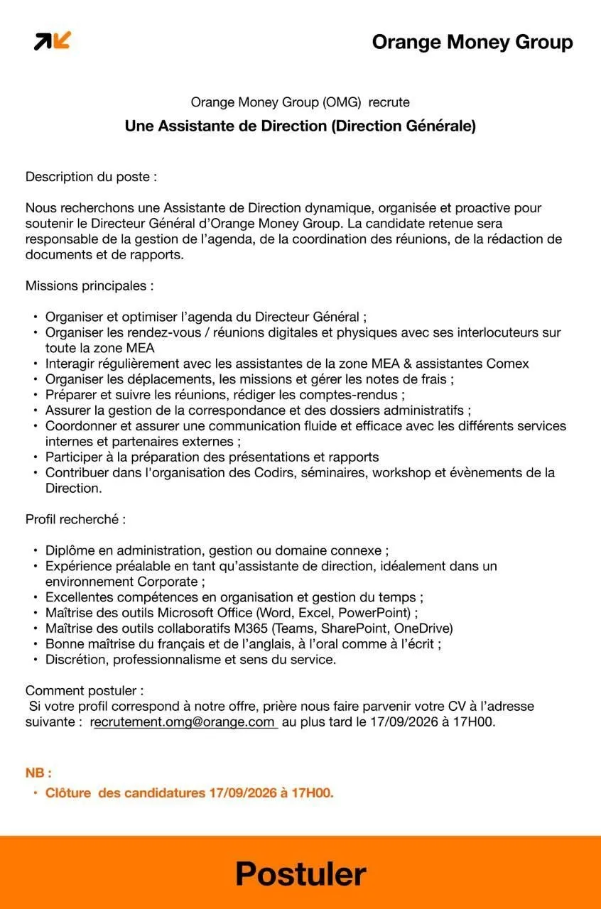 RECRUTEMENT ASSISATNE DE DIRECTION