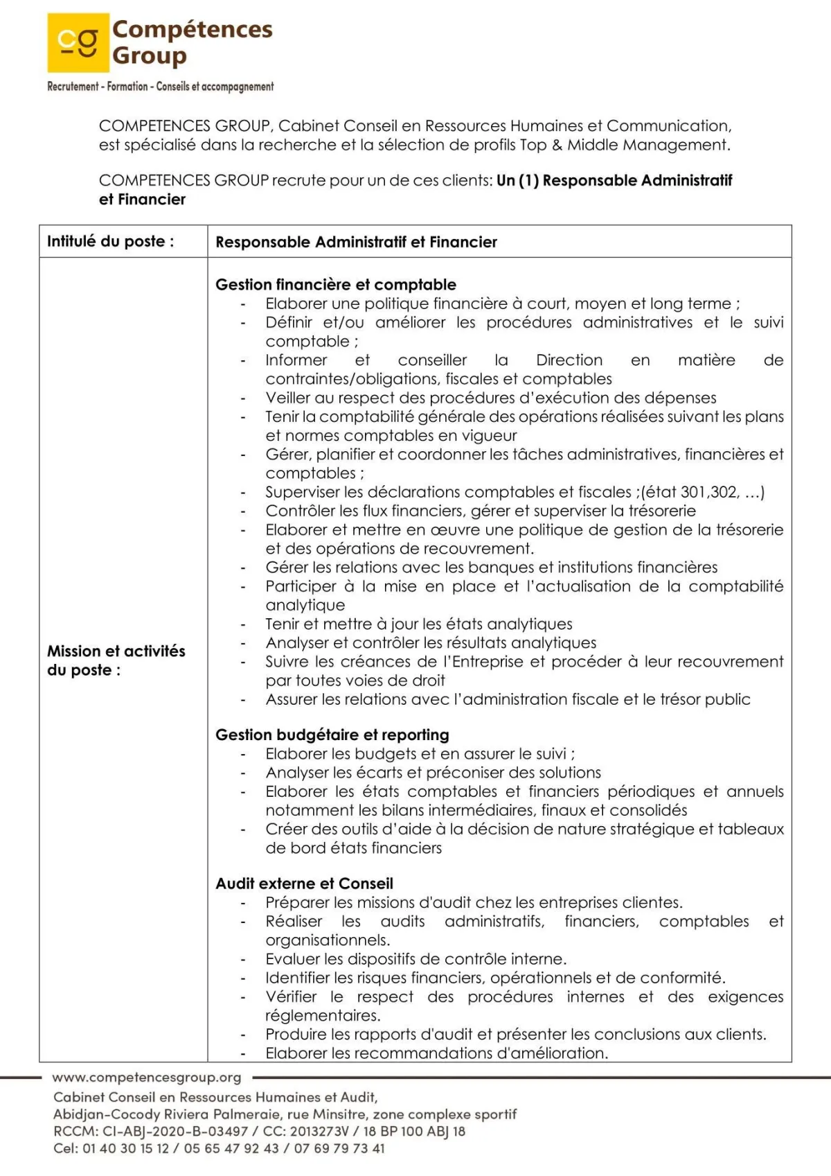RECRUTEMENT RESPONSABLE ADMINISTRATIF (H/F)