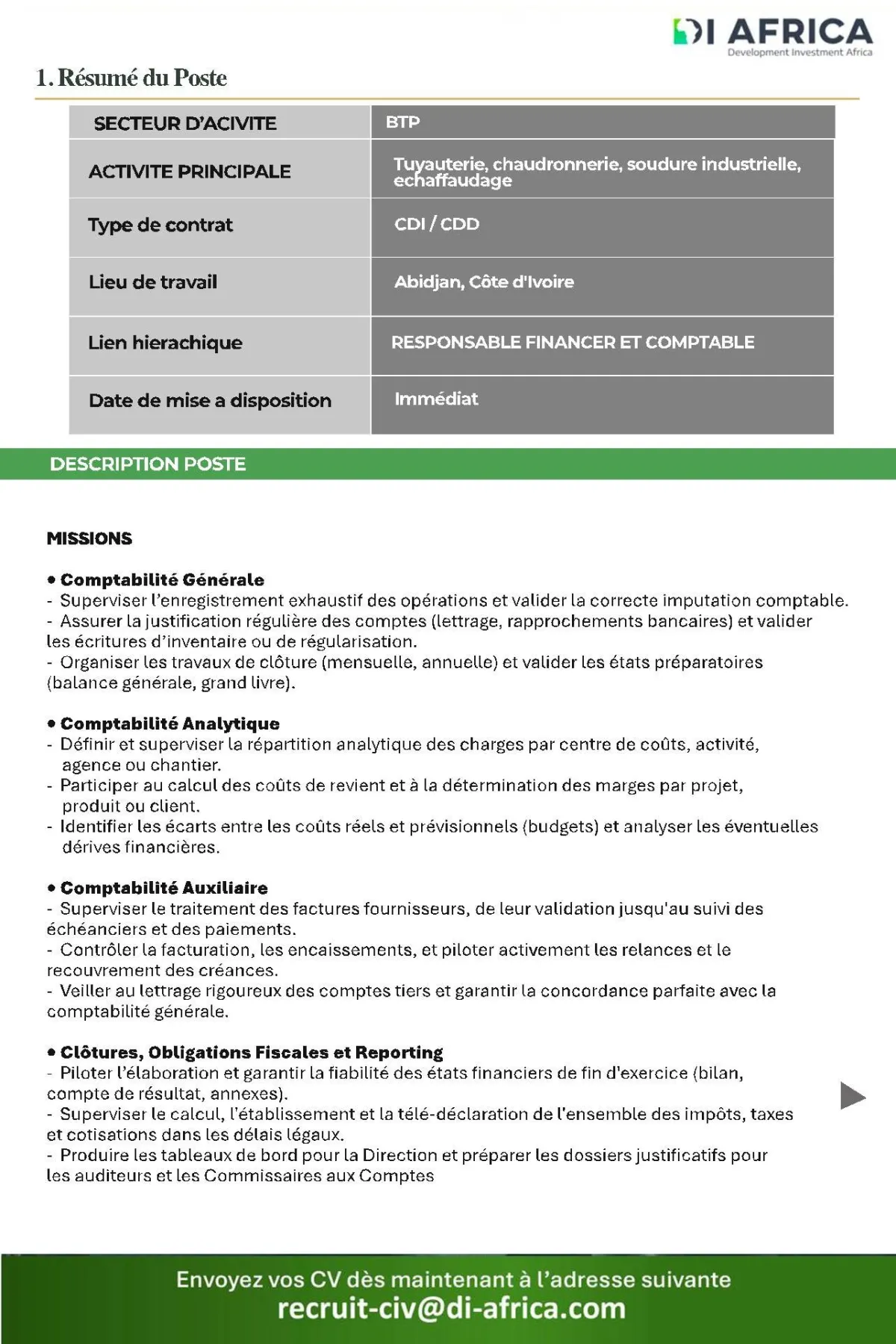 RECRUTEMEN CHEF COMPTABLE (H/F)