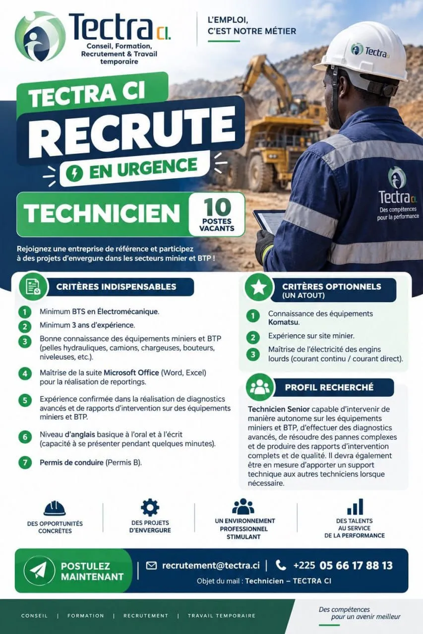 RECRUTEMENT DE 10 TECHNICIEN SENIOR