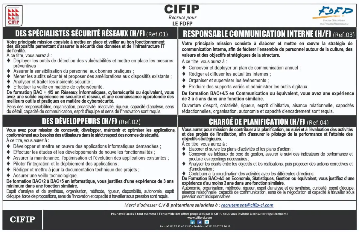 RECRUTEMENT DE PLUSIEURS POSTES (H/F)