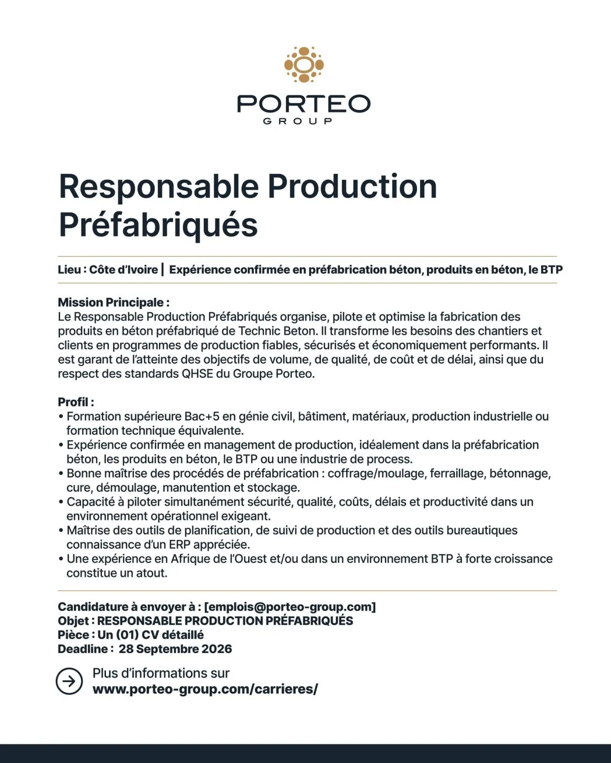 RECRUTEMENT RESPONSABLE PRODUCTION PREFABRIQUE (H/F)