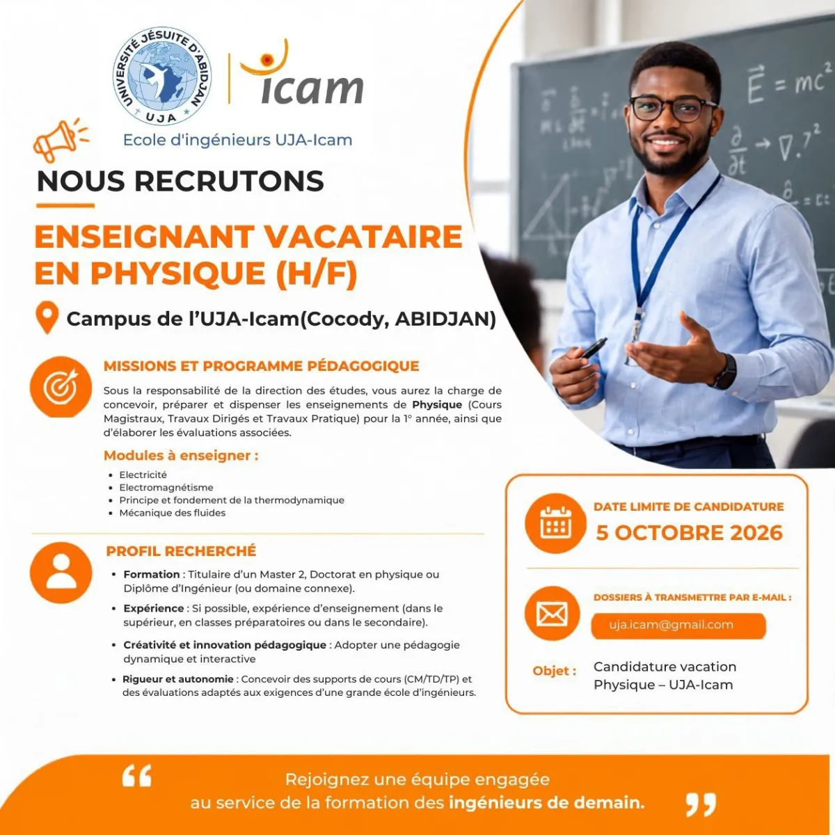 RECRUTEMENT ENSEIGNANT VACATAIRE EN PHYSIQUE (H/F)