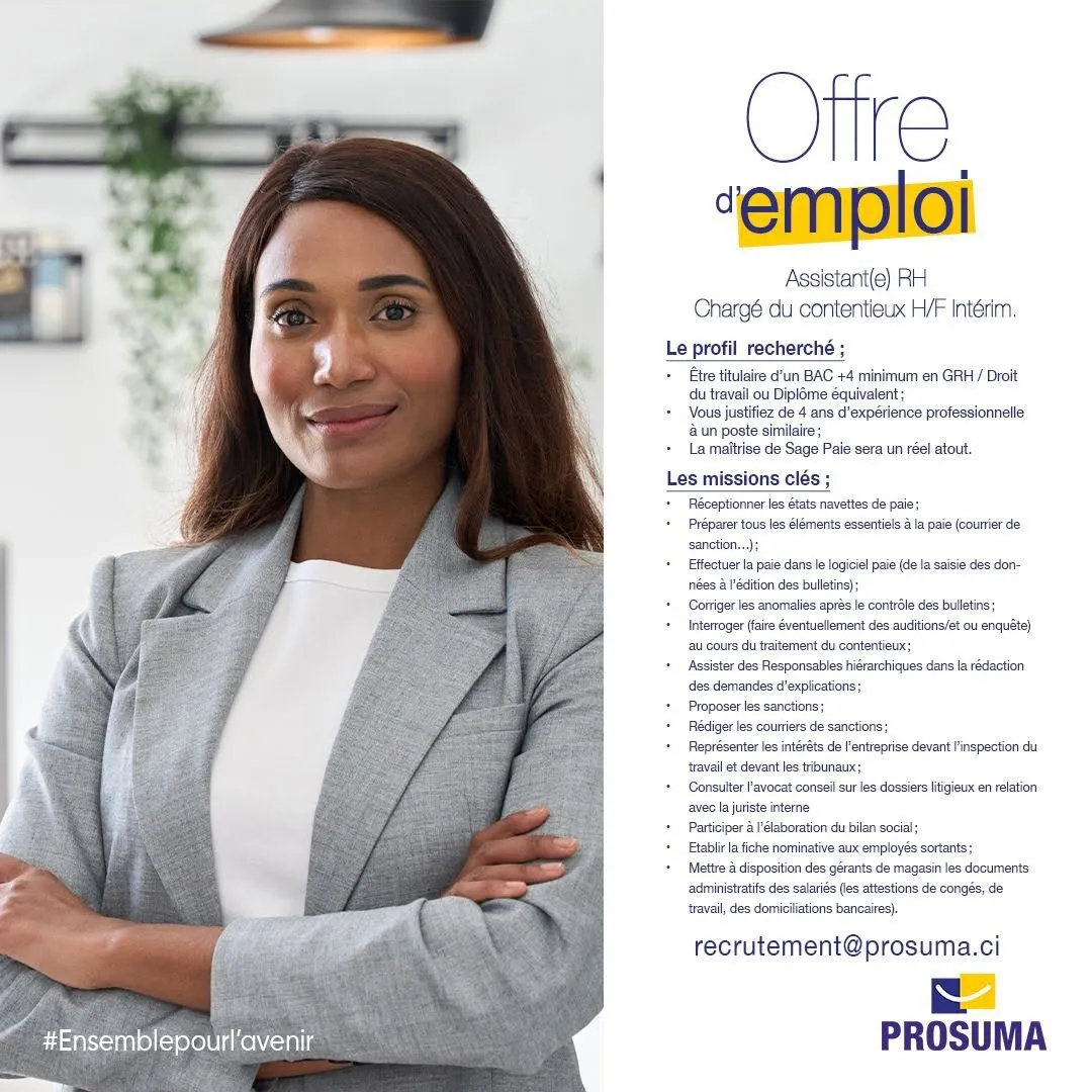 RECRUTEMENT ASSISTANT RH- CHARGE DU CONTENTIEUX (H/F)