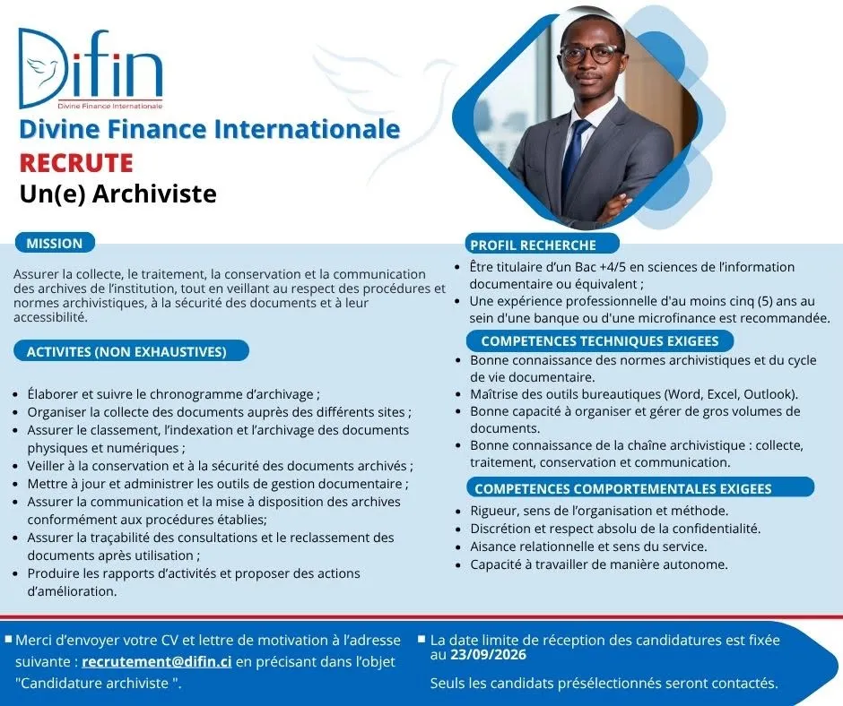 ENTREPRISE RECRUTE ARCHIVISTE (H/F)